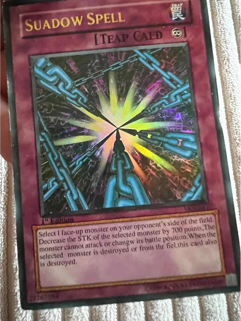 super rare Holo first edition Yu-Gi-Oh! card Suadow Shadow Spell MISSPELLING